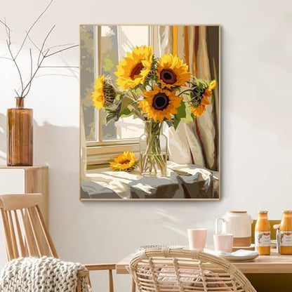 PRASIO Paint by Numbers Kit for Adults Flowers Sunflower Easy Adult Paint by Number Kits DIY Acrylic Watercolor Oil Paint by Number for Adults Beginner for Home Decor Gift 16x20 Inch - Image 7