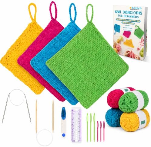 Katech Knitting Kit for Beginner, Dishcloth Kniting Starter Kit for Adults by Katech