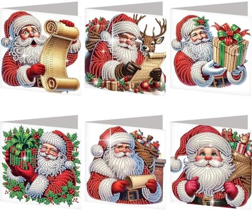 jinglinhh 6pcs Christmas Reindeer Santa Claus Diamond Art Painting Greeting Cards with Envelopes, DIY Card Making Kits for Adults, Diamond Art Postcards Christmas Cards Craft Gifts by Unknown