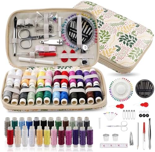 Floral Sewing Kit Printing Sewing Project Kits,126PCS Professional Sewing Supplies for Adults, Zipper Sewing Needles Set, Travel Sewing Accessory for Emergency, Home (Beige) by Maxmartt