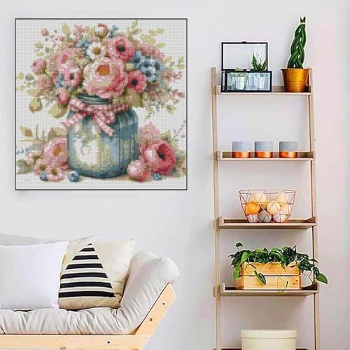MYBISYMQQ Stamped Cross Stitch Kits - Flower Embroidery Starter Kit for Adult Beginners, Cross Stitch Kits Embroidery Kit Arts and Crafts for Beginners,Crafts for Home Wall Decor 13.7x13.7 inches - Image 3