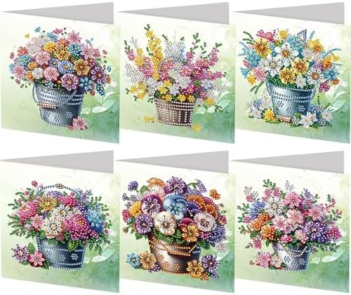 Diamond Art Cards with Envelopes–6PCS DIY Diamond Painting Greeting Cards Kit | Card Making Kit with Bling for Adults & Beginners | Birthday,Holiday & Thank You Cards (Flowers) by Unknown