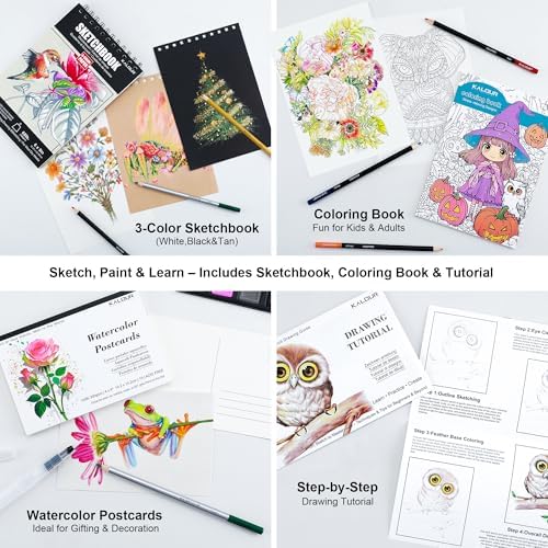 KALOUR 206 Drawing Set Sketching Kit,Art Supplies with 3-color Sketchbook & Coloring Paper,Include Tutorial, Colored, Graphite, Charcoal, Watercolor & Metallic Pencil,for Artists Adults Teens Beginner - Image 5