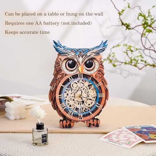 3D Puzzles for Adults, Owl Wall Clock 3D Wooden Puzzles Clock Kits for DIY Birthday Gift for Women Men Home Decor Holiday Christmas - Image 5