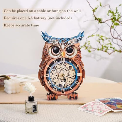 3D Puzzles for Adults, Owl Wall Clock 3D Wooden Puzzles Clock Kits for DIY Birthday Gift for Women Men Home Decor Holiday Christmas - Image 5