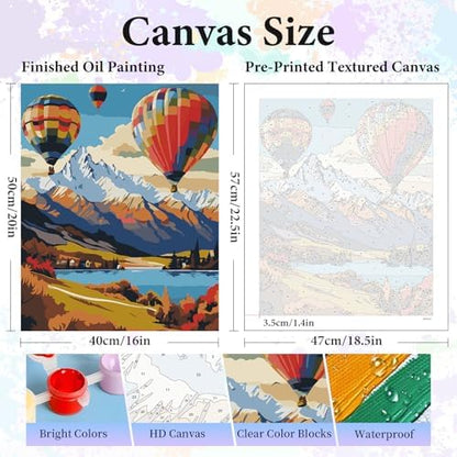 Paint by Numbers Kit for Adults, Hot Air Balloon Number Painting Canvas Kit - Image 3