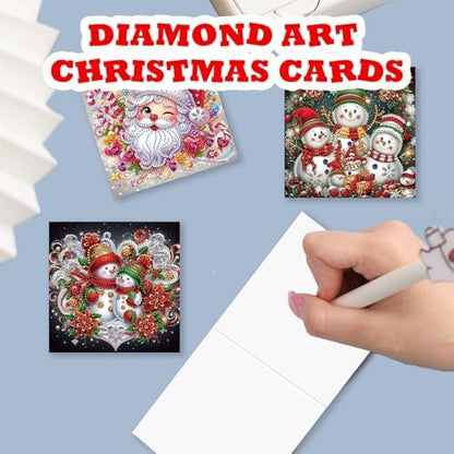 YOKUSHI 12 PCS Diamond Art Painting Christmas Greeting Cards with Envelopes, Snowman Craft DIY Card Making Kits for Adults Gifts (Red) - Image 4