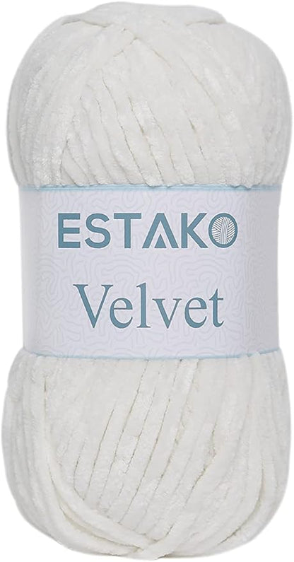 Estako Velvet Chenille Blanket amigurumi Yarn for Crocheting and Knitting Super Bulky 100 gr (132 yds) (1150 - Cream)