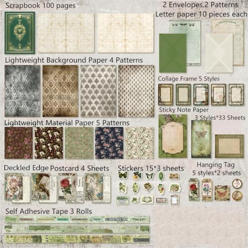 Diuhofart Vintage Scrapbooking Supplies Kit, 185pcs Junk Journal Kit with Scrapbook Paper Sticker Aesthetic Notebook Scrapbook Kit, Art Craft DIY Gift for Adult Women - Image 2