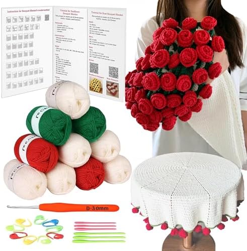 Yarniss Rose Crochet Blanket Kit for Beginners, Yarn & Video Tutorial by Yarniss