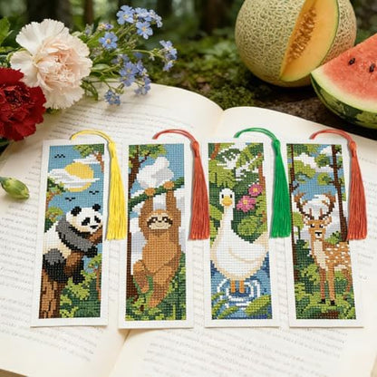 INFUNLY Forest Animals Cross Stitch Bookmark Kit 10x7.7 Wildlife Stamped Embroidery Bookmark Set Fox Raccoon Panda Needlework Bookmarks Kit Deer Goose Handmade Cross Stitch Bookmarks for Writer Gift - Image 5