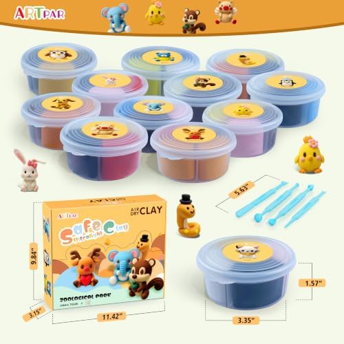 ARTPAR Air Dry Clay Kit, 12 Animals Modeling Magic Clay, Kids Crafts Gifts - Image 2