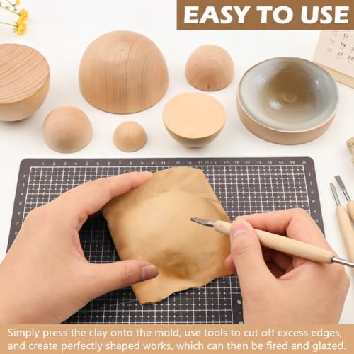 8Pcs Wooden Pottery Molds Set, 8 Sizes Bowl Press Tools for Clay - Image 4