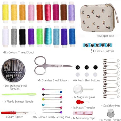 Floral Sewing Kit Printing Sewing Project Kits,Professional Sewing Supplies for Adults, Zipper Sewing Needles Set, 87 PCS Travel Sewing Accessory for Emergency, Home - Image 2