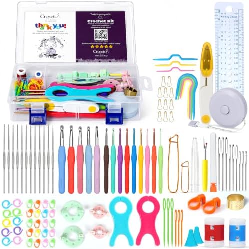 Crochet Hook Set for Beginners – Complete Crocheting Kit with Ergonomic Hooks 0.6-10mm, Yarn Needles, Stitch Markers, Scissors & Storage Case – Full Crochet Tool Kit by Unknown