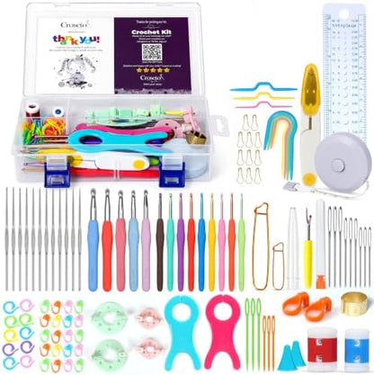 Crochet Hook Set for Beginners – Complete Crocheting Kit with Ergonomic Hooks 0.6-10mm, Yarn Needles, Stitch Markers, Scissors & Storage Case – Full Crochet Tool Kit by Unknown