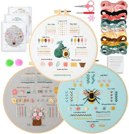 JOINRUN Beginner Embroidery Kit for Adults, 3 Pack with Video Tutorial by JOINRUN