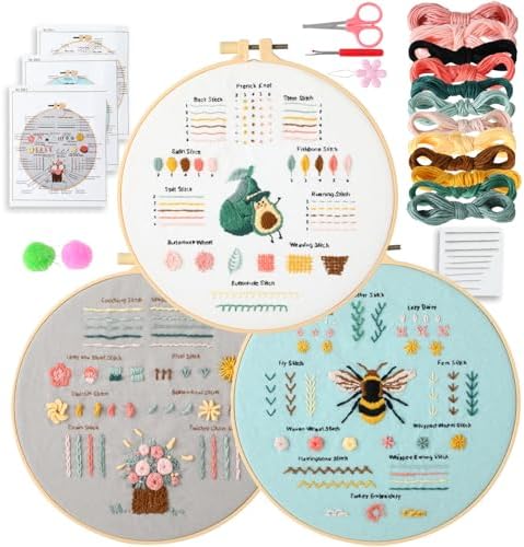 JOINRUN Beginner Embroidery Kit for Adults, 3 Pack with Video Tutorial by JOINRUN