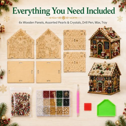 3D Christmas Wooden House Pearl Diamond Painting Kits for Adults, Beginners - Image 7
