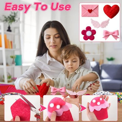 gisgfim 42Pcs Valentine's Day Pink-Purple Felt Fabric Sheet Craft Kit 8 x 12 Inch Assorted Soft Pink Felt Pack with Wiggle Eye Stickers Pom Poms Glitter Craft Supply for DIY Sewing Creative Art Deco - Image 4