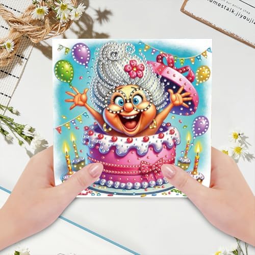 jinglinhh 6pcs Old Grandma Birthday Surprise Diamond Art Painting Greeting Cards with Envelopes, DIY Card Making Kits for Adults, Diamond Art Postcards Christmas Cards Craft Gifts - Image 5