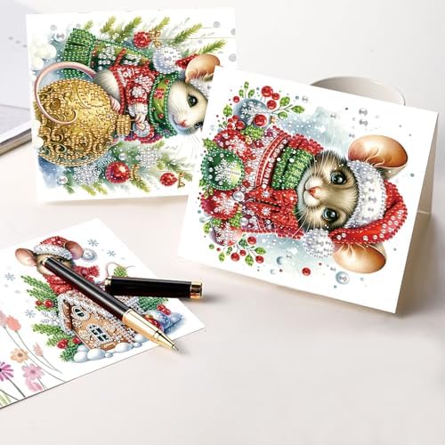 LazyFold 6 Pcs Diamond Art Painting Greeting Cards Kits, DIY Christmas Theme Handmade Festival Greeting Cards with Envelopes Diamond Art Crafts Birthday Cards Creative Gift - Image 6