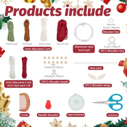 ORIGACH 9 Set DIY Macrame Christmas Ornaments Kits for Adults Beginners Handmade Macrame Elk Gnome Snowflakes Angel Candy Cane Hanging for Christmas Tree Boho Hand Woven Holiday Home Decorations - Image 4