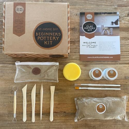 at Home DIY Beginner Pottery Kit for Adults with Instructions and Online Tutorials, Air Dry Sculpting Clay, Tool Kit, Base Coat and Sealant for Date Night or Hobbist by ClayPlay