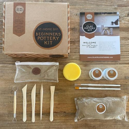 at Home DIY Beginner Pottery Kit for Adults with Instructions and Online Tutorials, Air Dry Sculpting Clay, Tool Kit, Base Coat and Sealant for Date Night or Hobbist by ClayPlay
