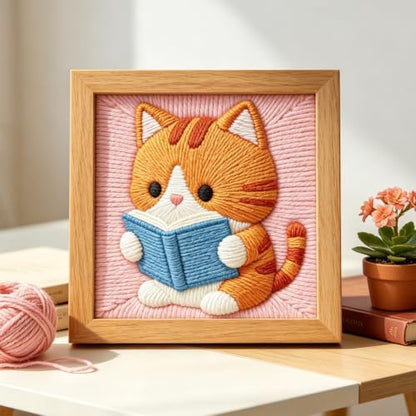 INFUNLY Cat Reading Punch Needle Kit for Beginners Book Cat Punch Needle Embroidery Kits for Adults DIY Punch-Stitching Kit with Instruction Threader Needles Square Frame for Wall Decor 9.4''x9.4'' - Image 4