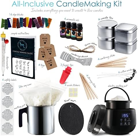 Hearth & Harbor Organic Soy Candle Making Kit for Adults, DIY Crafts, Complete Candle Making Supplies Include Natural Soy Wax, Tins, Electric Pot, Scents, Wicks & More – Gift Idea, Home Decor – 2 Lbs - Image 2