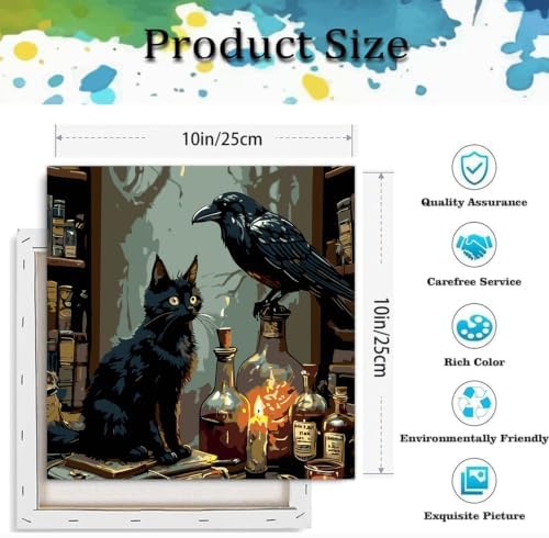 Halloween Paint by Numbers Kit for Adults-Cat & Crow, Oil Painting 10x10In - Image 3