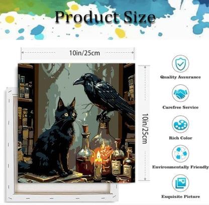 Halloween Paint by Numbers Kit for Adults-Cat & Crow, Oil Painting 10x10In - Image 3