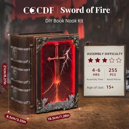 Book Nook Kit, Sword of Fire DIY Miniature Dollhouse Magic Booknook Kit - Image 2