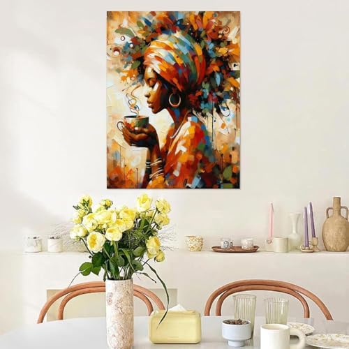 African Woman Paint by Numbers Kit for Adults Framed Canvas, Frameworkless - Image 6