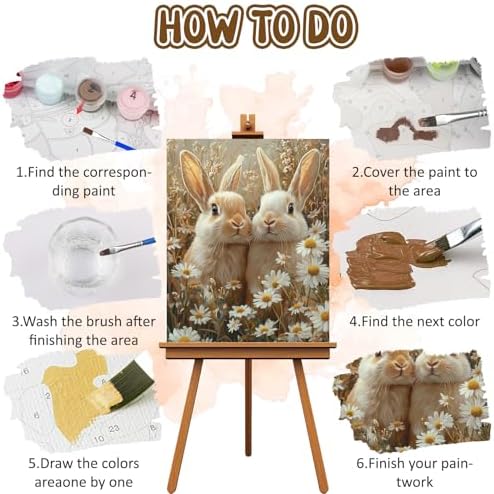 RICUVED Easter Paint by Numbers for Adults, Rabbits Paint by Numbers Kit for Adults Beginners, Flowers DIY Acrylic Oil Painting on Canvas Easy for Gift Home Wall Decor 16x20 Inch - Image 5