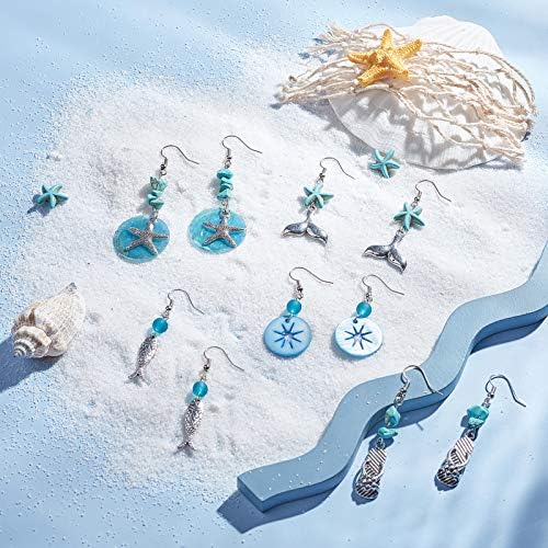 SUNNYCLUE 1 Box DIY 10 Pairs Starfish Mermaid Turquoise Earring Making Starter Kit Ocean Beach Summer Theme Earrings Synthetic Turquoise Beads Turtle Fish Crab Slipper Charm for DIY Jewelry Making - Image 5