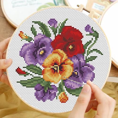 TCDZMYGS 3 Pack Flower Cross Stitch Kits for Beginners,with Hoop 8x8in - Image 7