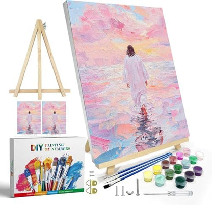 Jesus Paint by Numbers Kit for Adults Framed Canvas, with Wooden Easel - Image 2