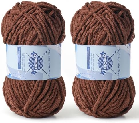 2 Pack Chunky Chenille Yarn for Crocheting, Baby Yarn for Crocheting Soft Blankets, Bulky Yarns for Crochet Amigurumi, 200g (148.7yds) Fluffy Velvet Yarns for Hand Knitting (2 Deep Coffee) by OMoiut