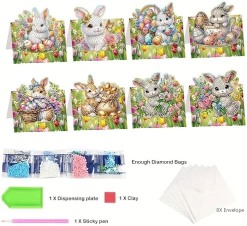 12 Packs Diamond Art Cards Kit, Diamond Painting Greeting Cards with Envelopes, DIY Card Making Kits for Adults, Gifts for Families, Friends, Partners (Easter Bunny B) - Image 5