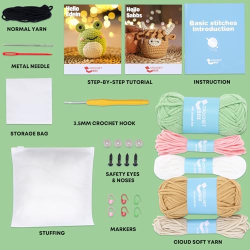 CrochetBox Highland Cow and Frog Crochet Kit for Beginners, 2 PCS Set - Image 3