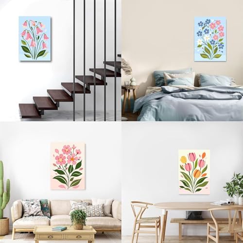 Gemozaic 4 Pack Paint by Numbers Kit for Adults with Frame, Easy Flowers - Image 4