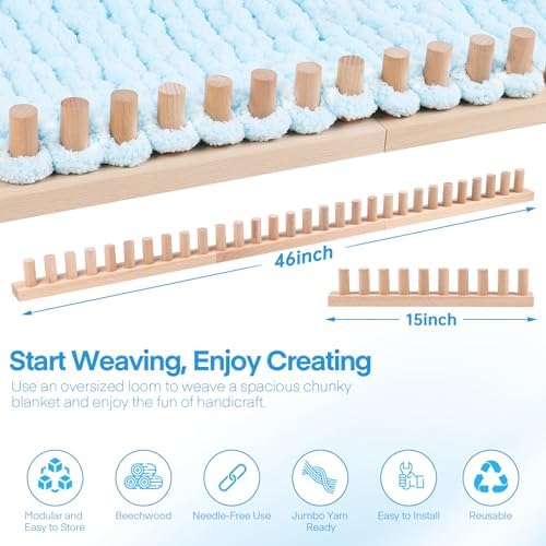 46" Beechwood Chunky Knitting Blanket Loom Kit, Adjustable Size Hand Loom - Image 2