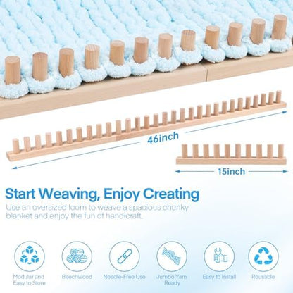 46" Beechwood Chunky Knitting Blanket Loom Kit, Adjustable Size Hand Loom - Image 2
