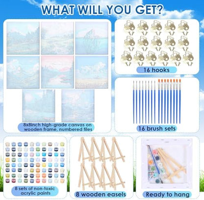 RoundFunny 8 Set Paint by Numbers Drawing Kit for Adults,Landscapes - Image 2