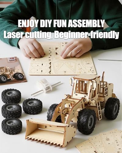 3D Wooden Puzzles Bulldozer Model Car Kits for Adults to Build - Image 5