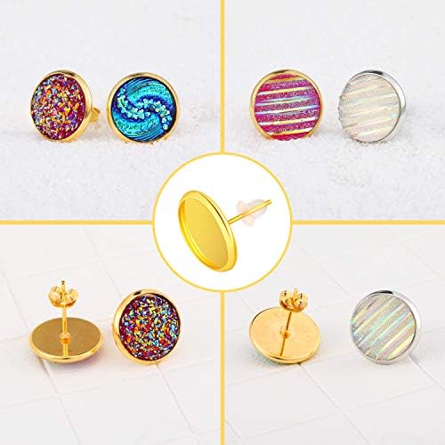 Hicarer 300 Pcs Earring Posts, Gold with Gold and Clear - Image 5