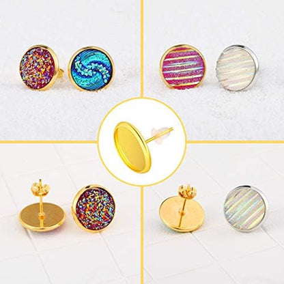 Hicarer 300 Pcs Earring Posts, Gold with Gold and Clear - Image 5