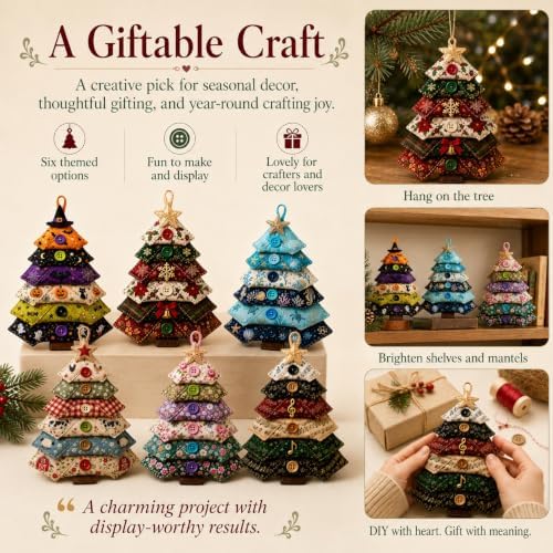 Layered Fabric Tree Ornament DIY Sewing Kit, Halloween Quilted Patchwork Seasonal Tree Kit with Button & Hanging, Festive Holiday Seasonal Handmade Art Kit for Adults Beginner(Music) - Image 7